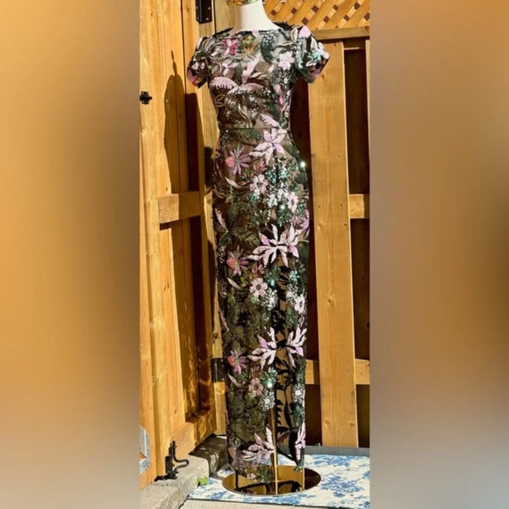 🆕 BRONX & BANCO 🧿 NWOT Zinnia Side-Split Sequin & Embroidered Gown, Sz S US 4 - Picture 6 of 16